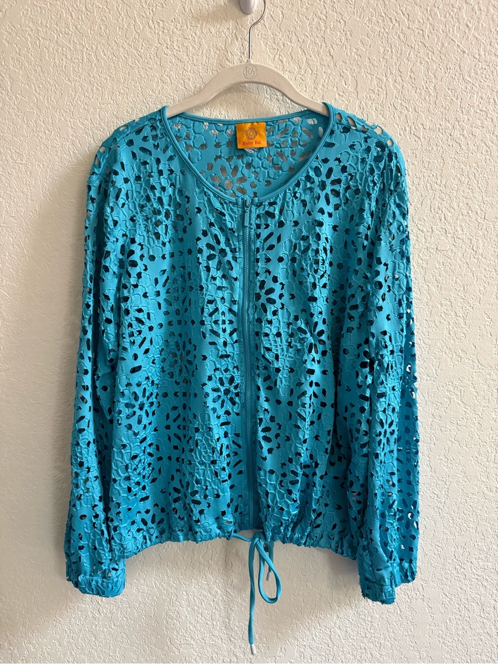 Ruby Rd. Turquoise Crochet Zip Jacket